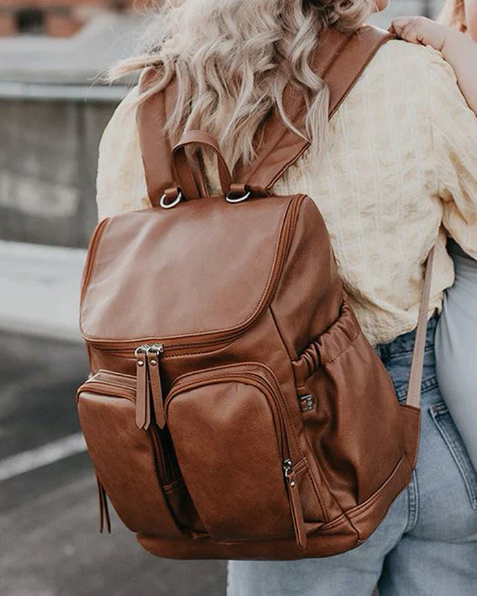 Faux leather tan coloured baby nappy bag