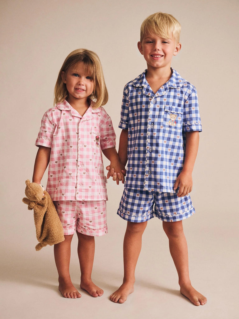 navy check cotton sateen pajamas
