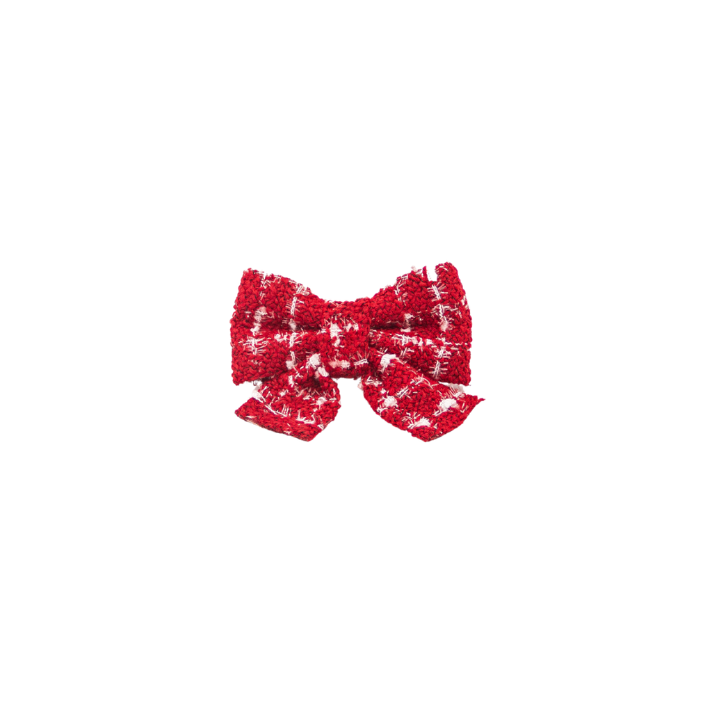 Red and white tweed dog bow on a transparent background