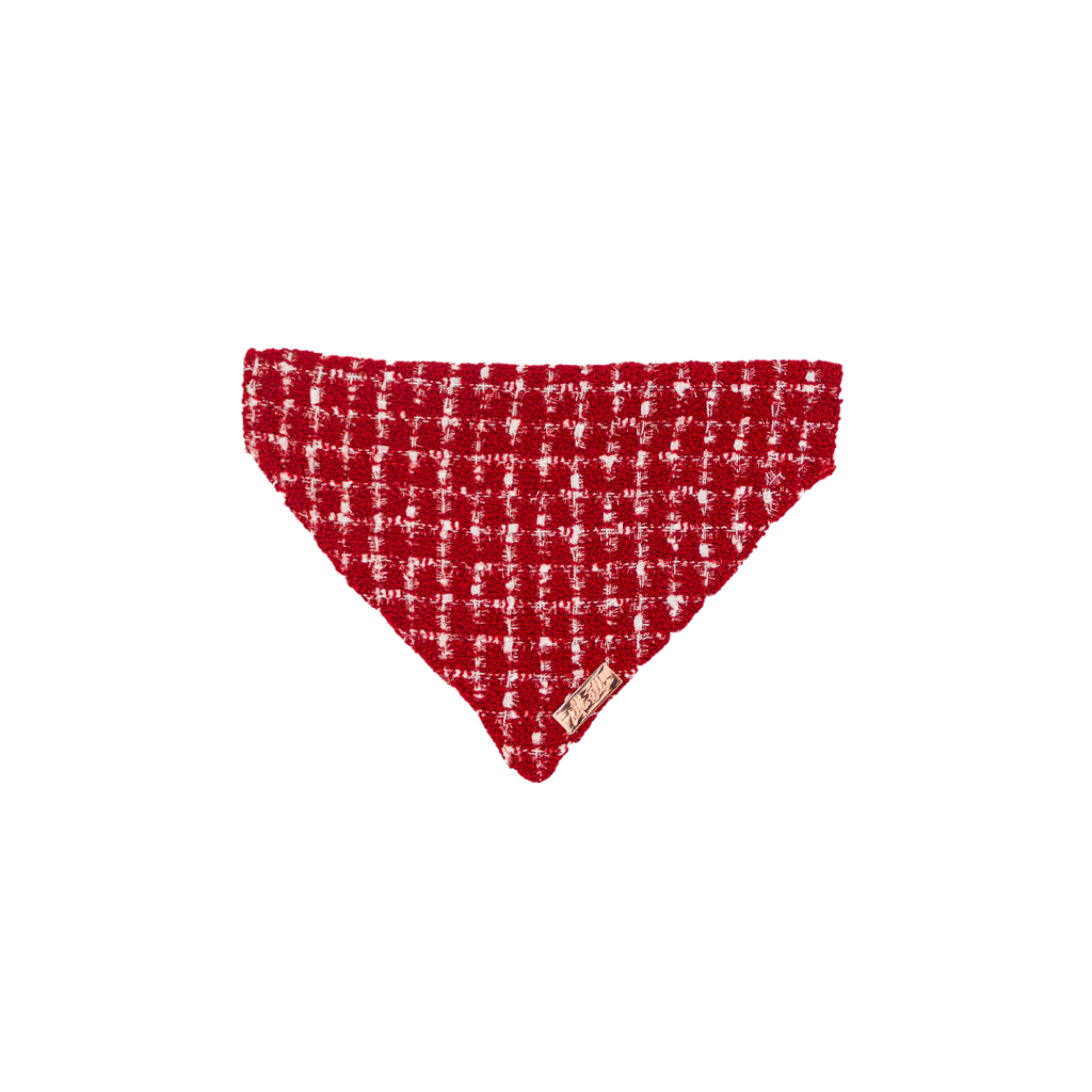 Luxury, quality red and white tweed dog bandana on a transparent background
