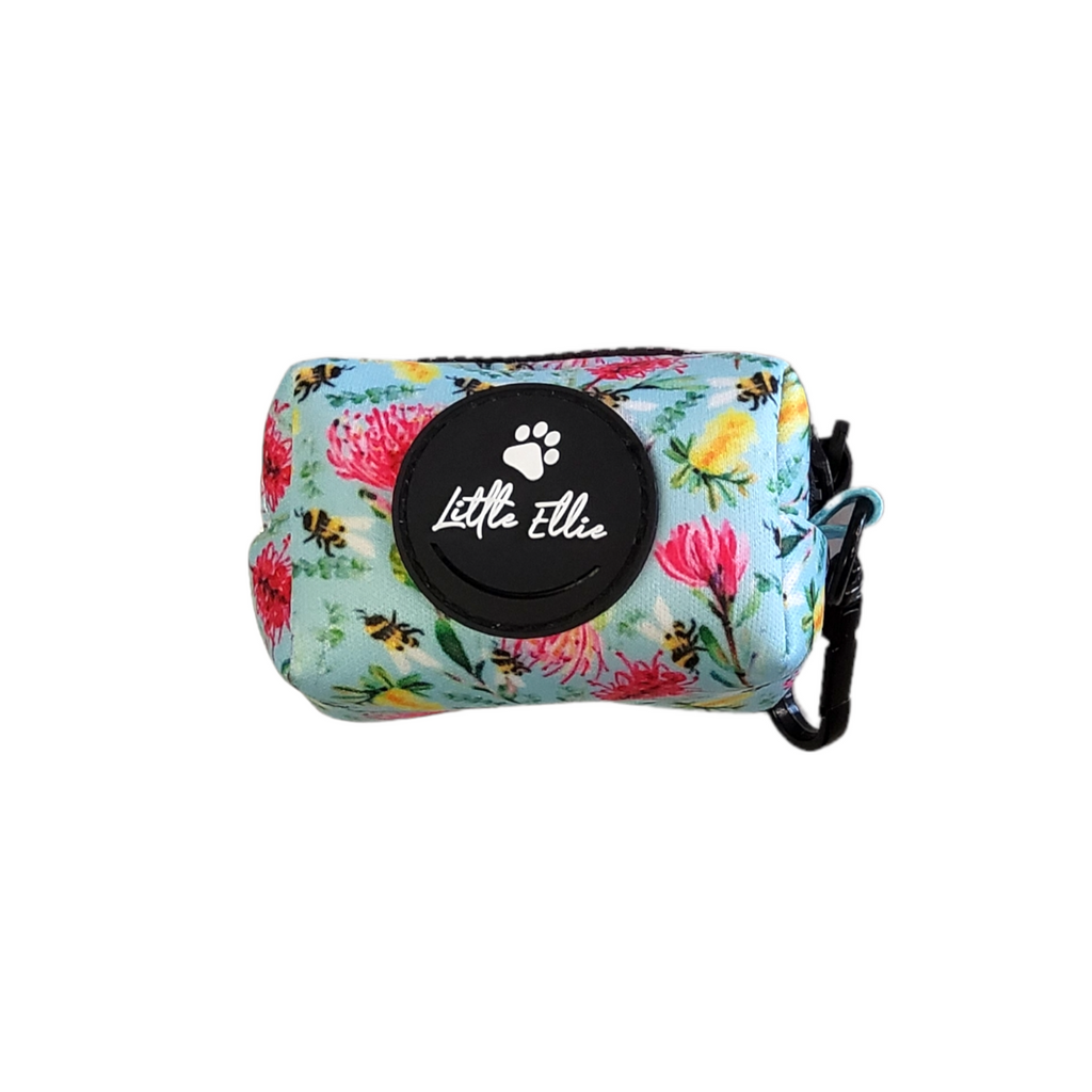 Dog poop bag holder in colourful native bees design